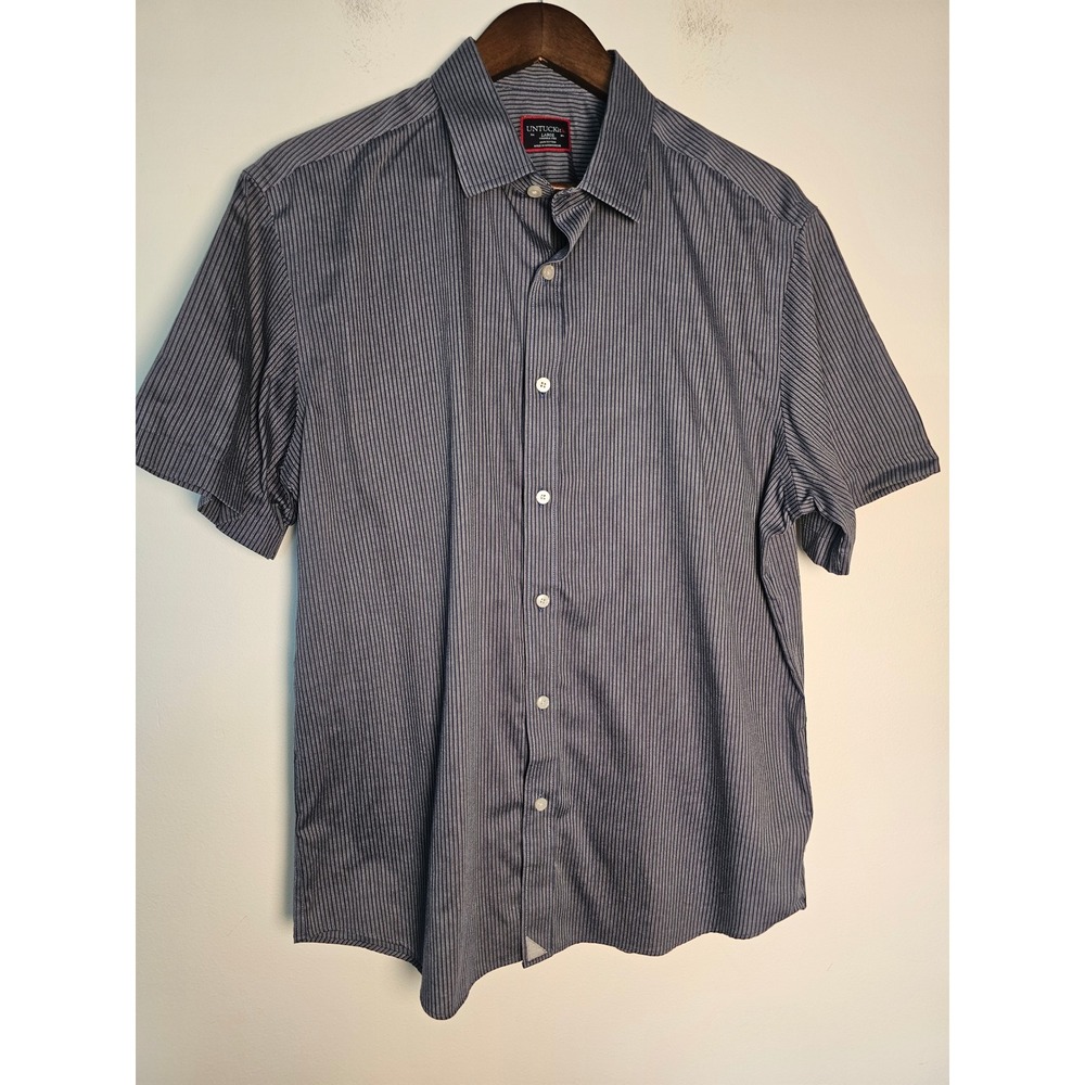 Business Casual] UNTUCKit Button Down Mens Large Blue Stripe Short Sleeve Cotton